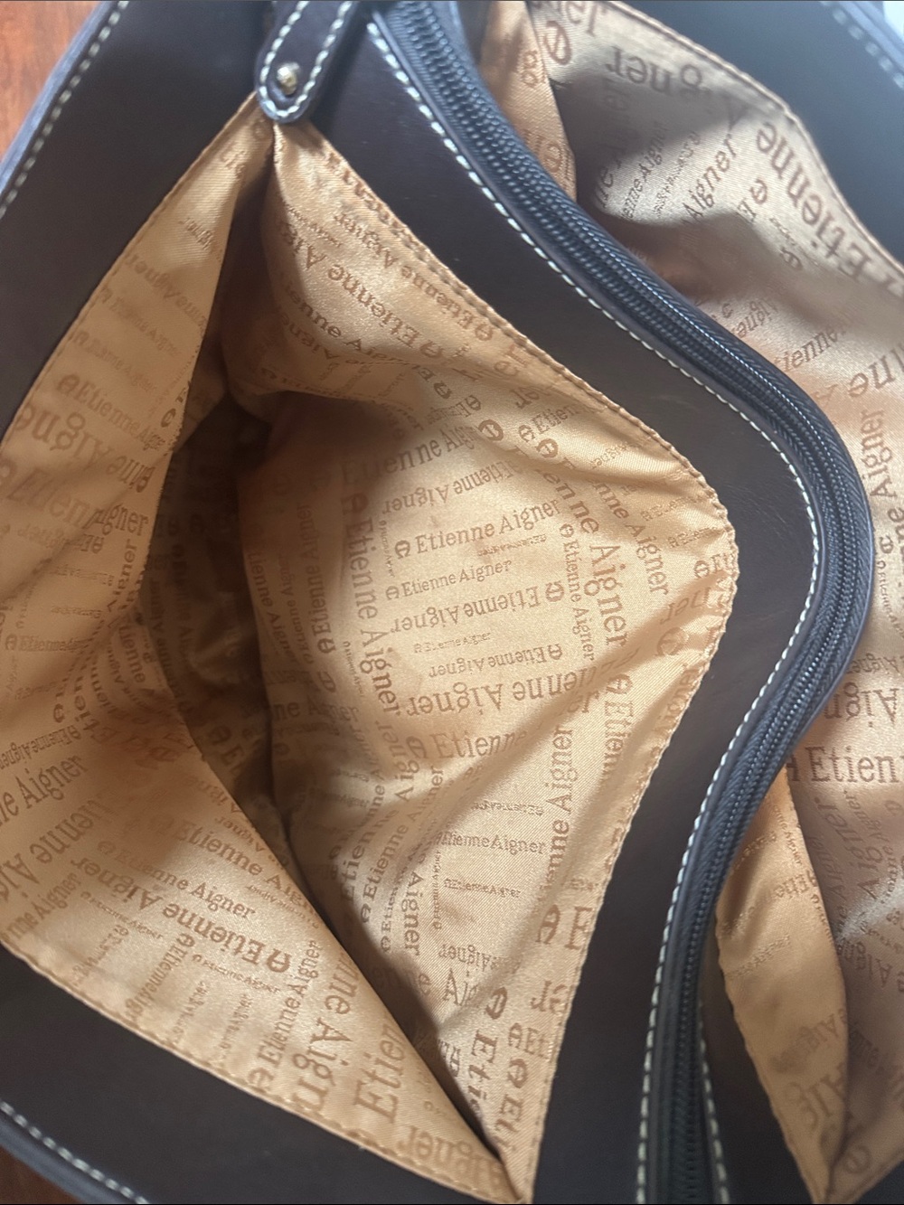 Etienne Aigner Beige Canvas Tote bag purse with Dark Brown leather Trim/gold - Picture 6 of 11